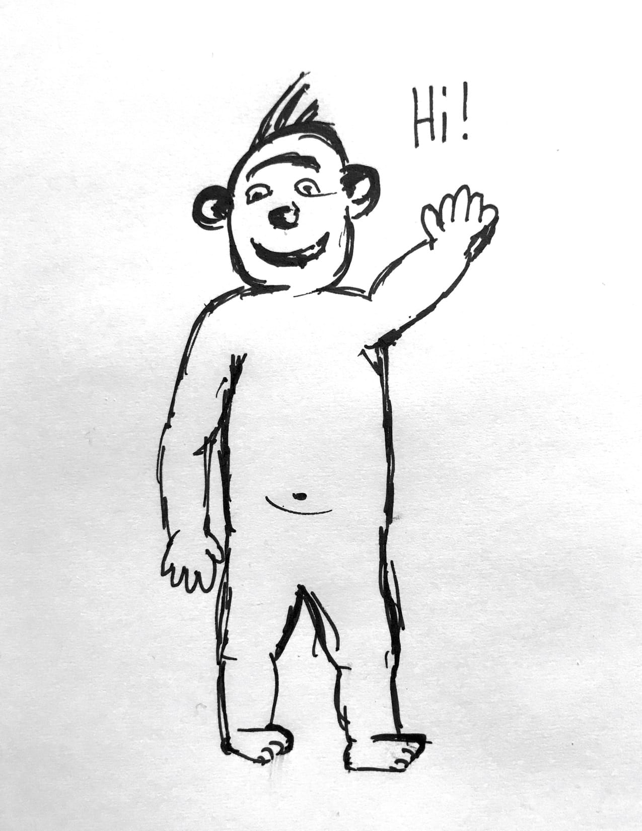 Sketch / comic drawing of a imaginary bear / Yeti / something similar with a waving hand and friendly face